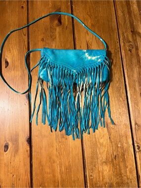 Susan Farber Collections Turquoise Fringe Crossbody Bag